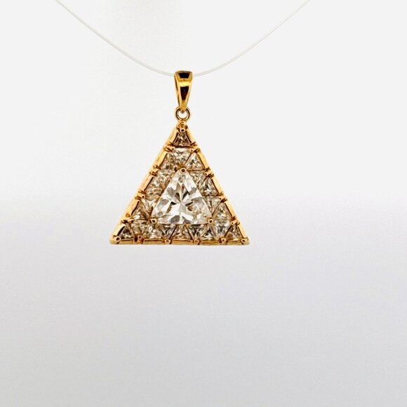 Estate Sterling Silver 925 Gold Tone Triangle Pendant CZ Cluster No Chain - Picture 1 of 8